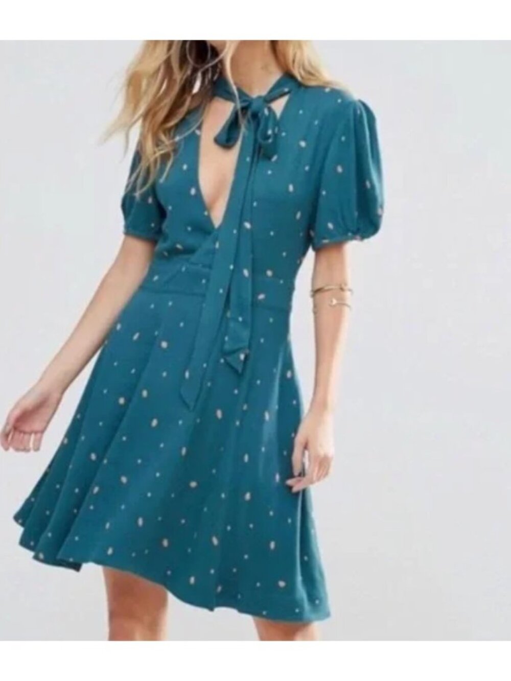 Free People Abbie Printed Mini Dress in Reversible Size 2 Green Green
